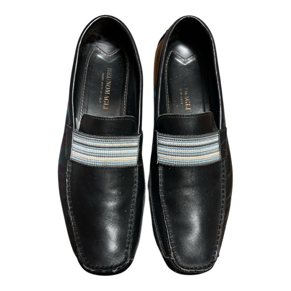 Bruno Magli Black Leather Loafers Sleek Slip-On Design - size 11, GUC